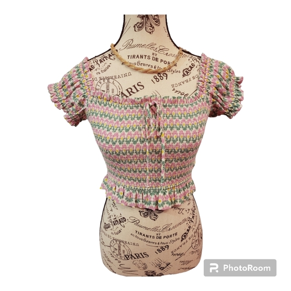 ✨HOST PICK✨NWT ZARA Pink Daisy Ruched Crop Top - Picture 6 of 11